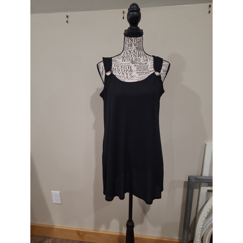 J Valdi sleeveless ring tank Black Coverup Dress Swim Women SZ M vacation Pool - Picture 2 of 8